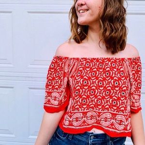 Red off the shoulder blouse